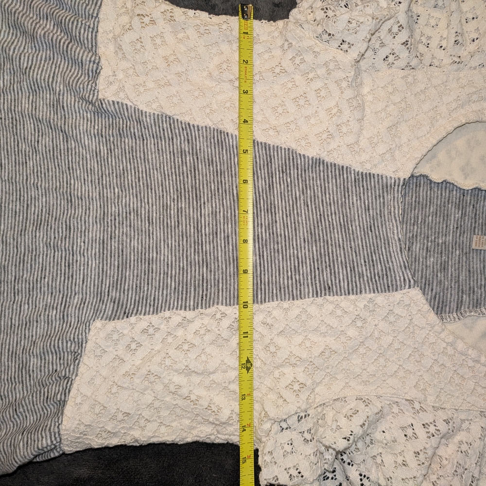 Bordeaux Cream Lace and Gray Striped Blouse - Picture 3 of 5